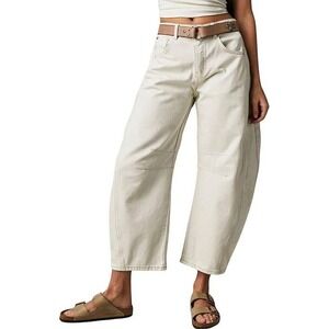Flamingals Women's Cream High Waisted Barrel Wide Leg Jeans Off White Size M